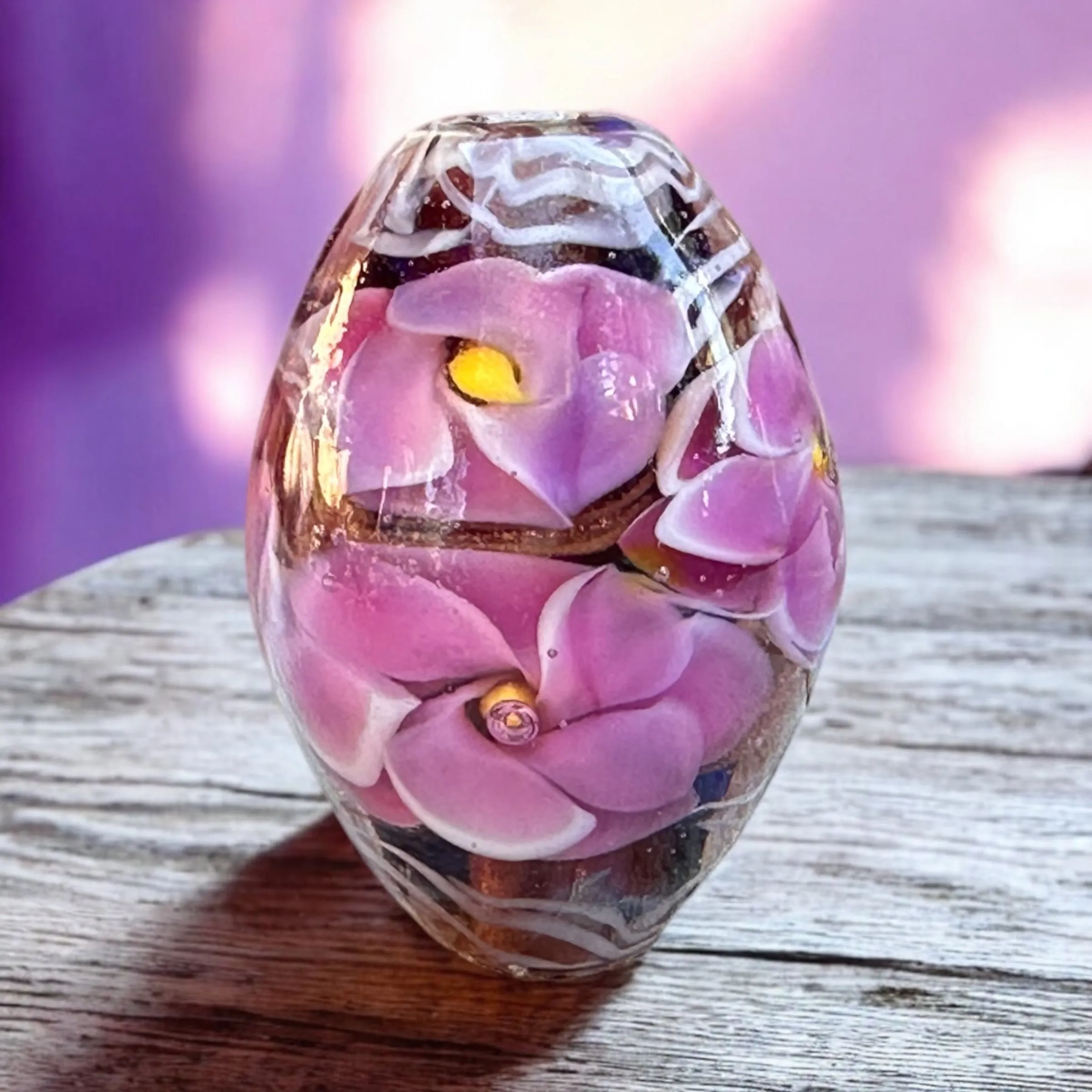 Pink Floral Shimmer Lampwork Focal Bead SRA