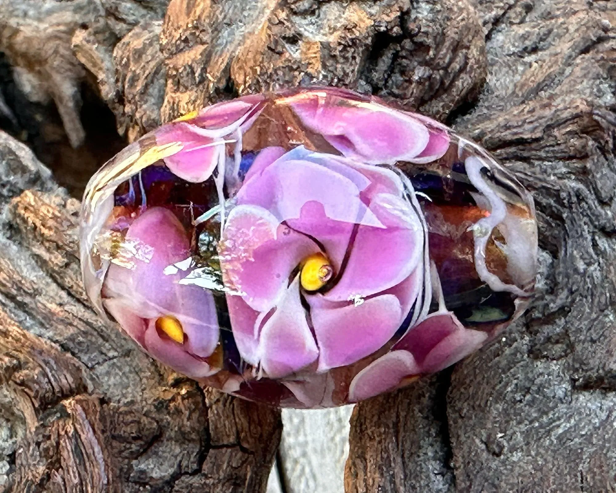 Pink Floral Shimmer Lampwork Focal Bead SRA