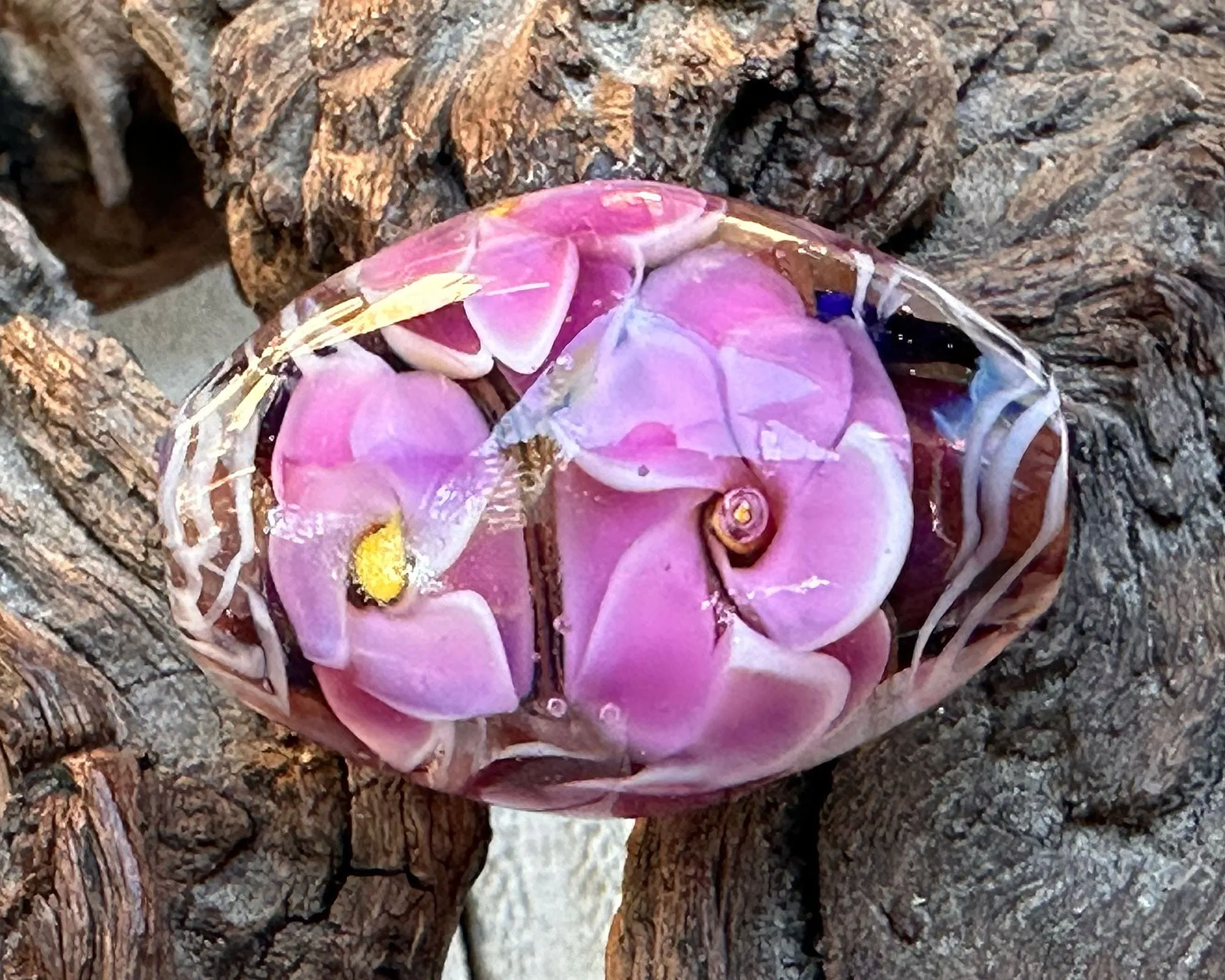 Pink Floral Shimmer Lampwork Focal Bead SRA
