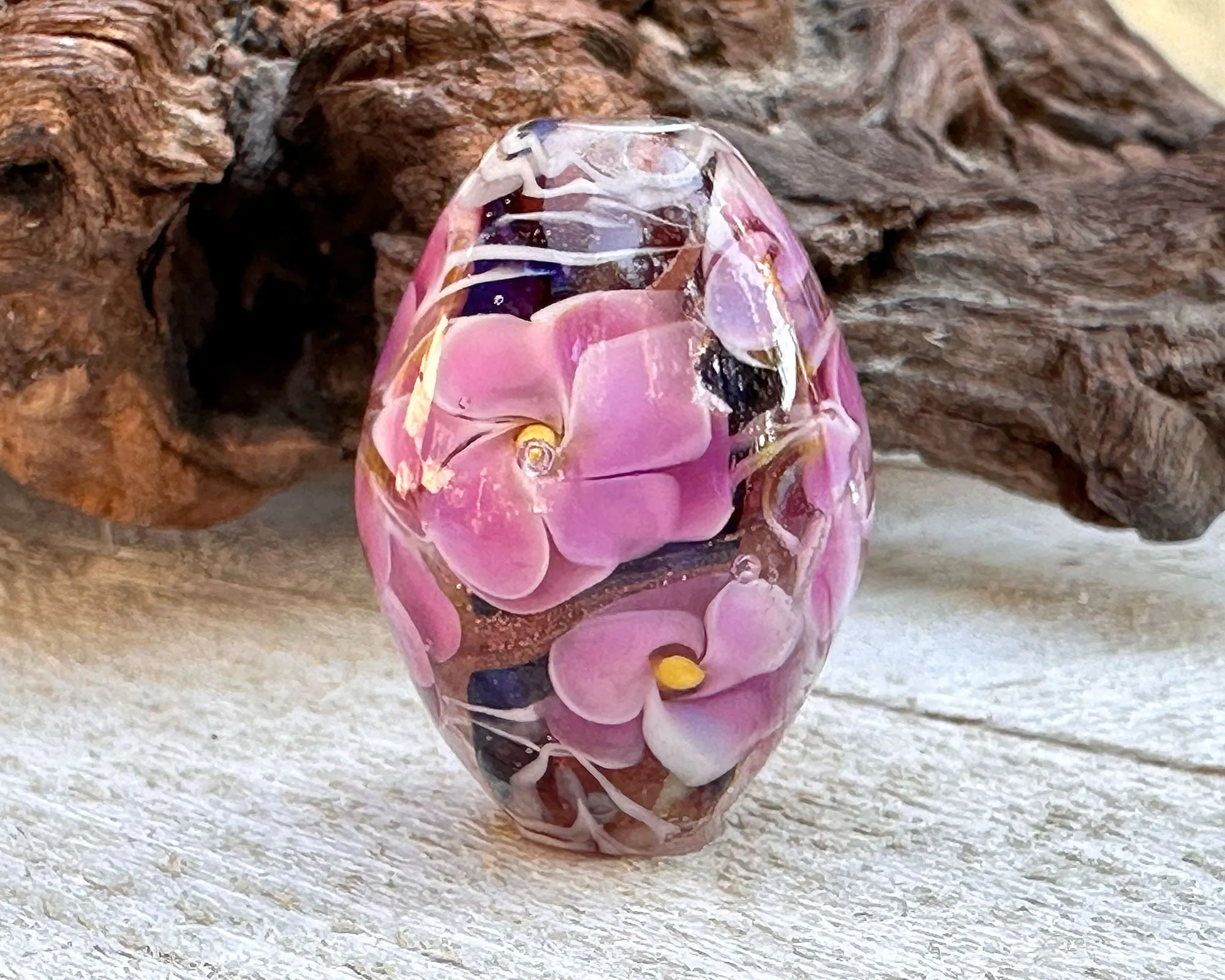 Pink Floral Shimmer Lampwork Focal Bead SRA