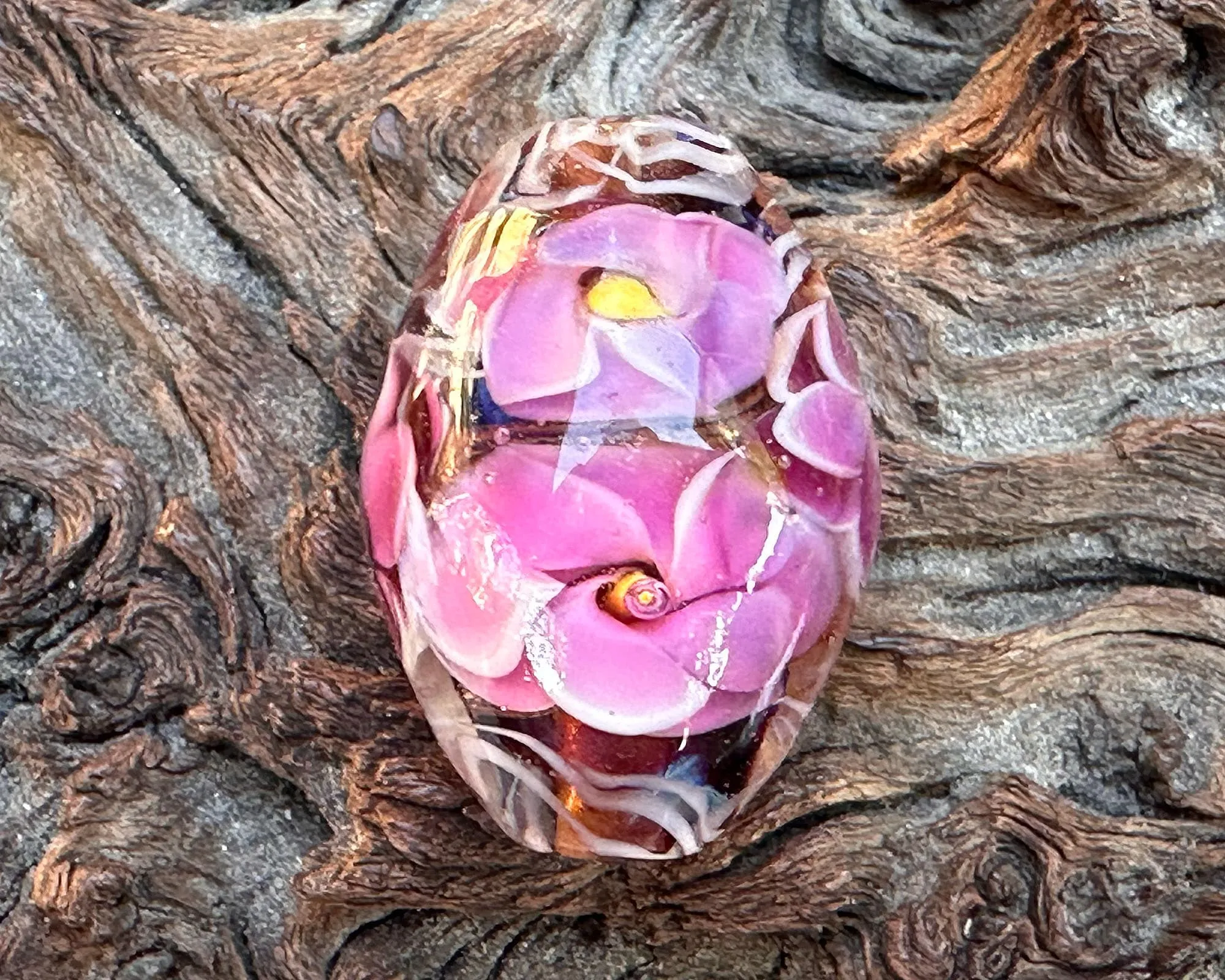 Pink Floral Shimmer Lampwork Focal Bead SRA
