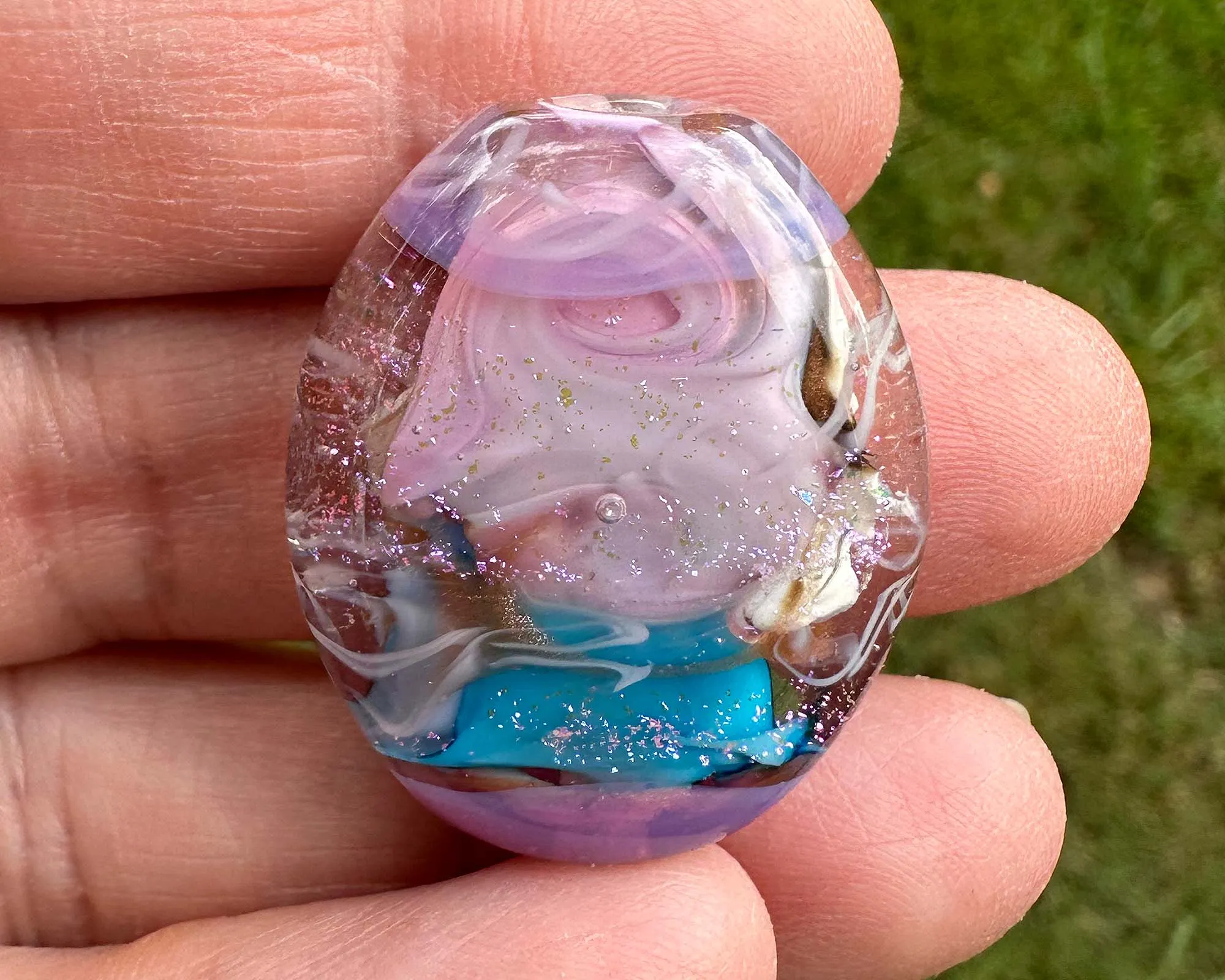 Pink Ivory Swirl Lampwork Focal Bead SRA