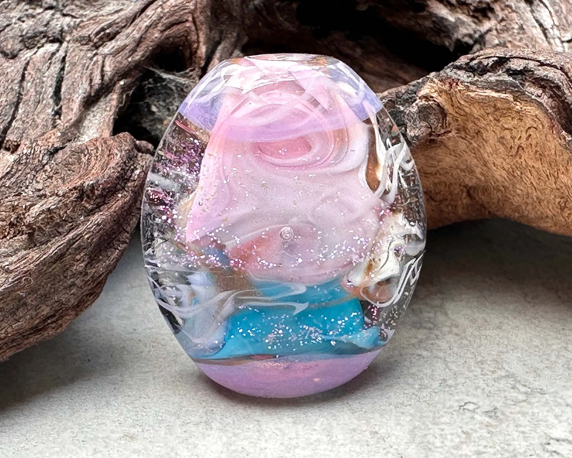 Pink Ivory Swirl Lampwork Focal Bead SRA