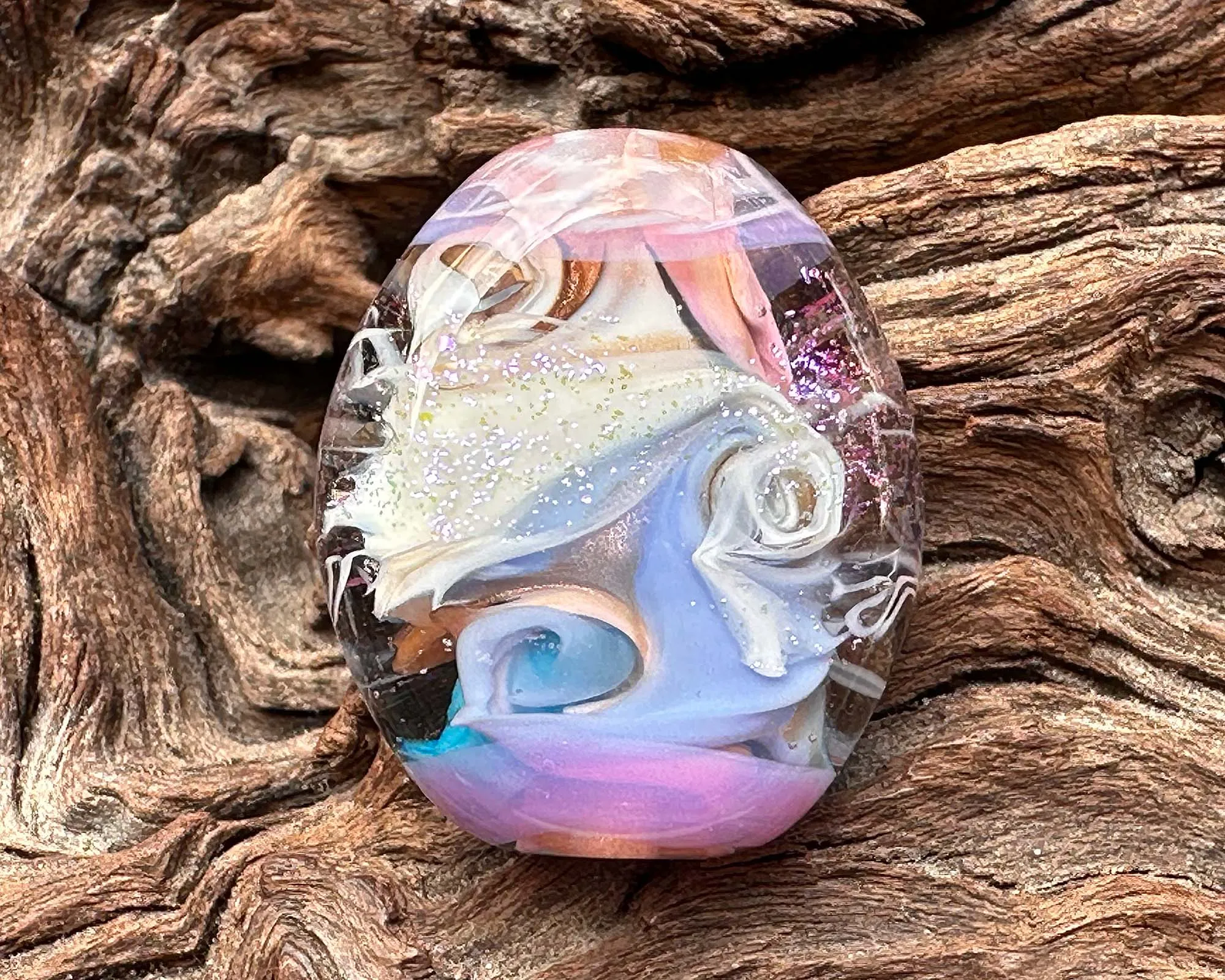 Pink Ivory Swirl Lampwork Focal Bead SRA