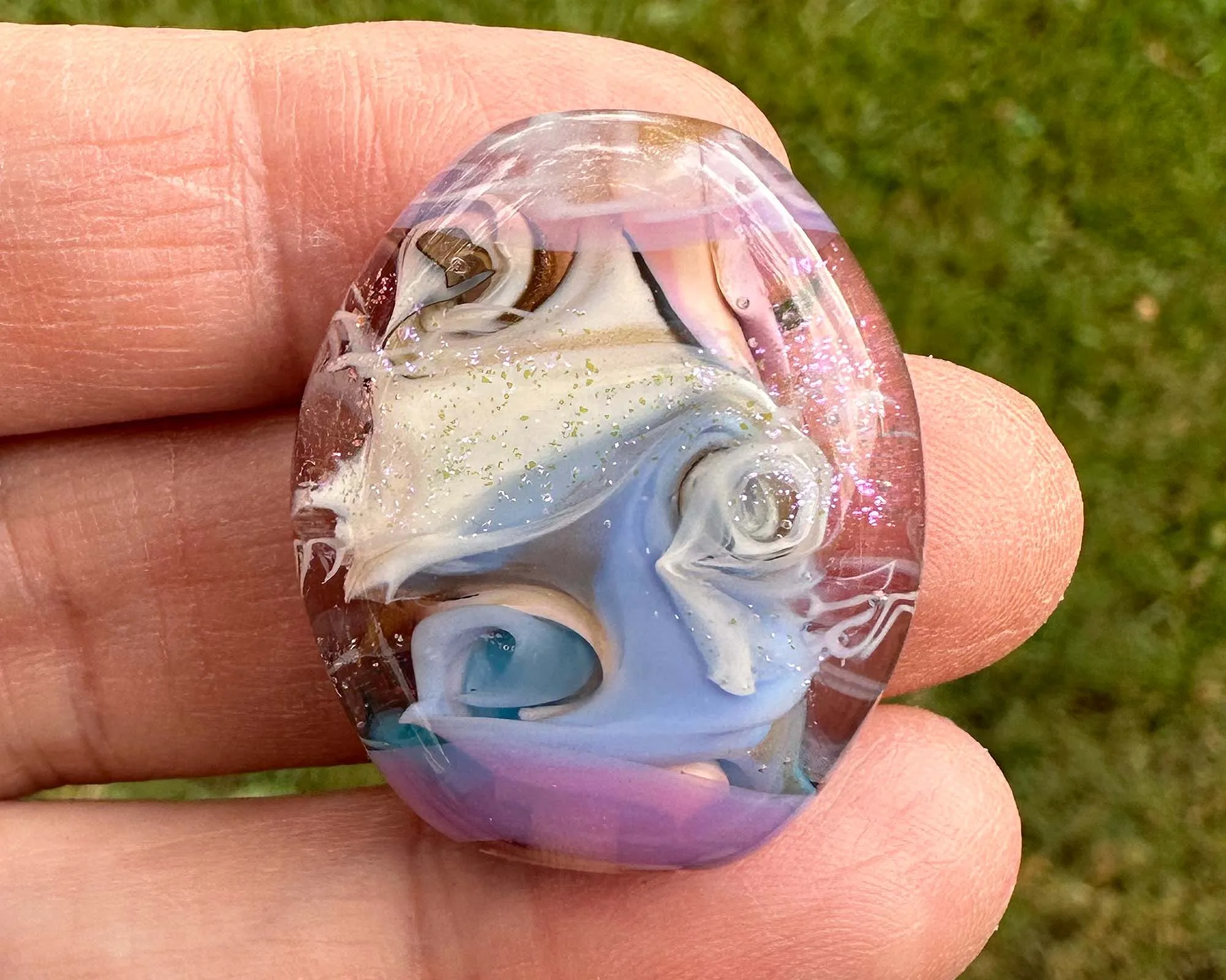 Pink Ivory Swirl Lampwork Focal Bead SRA