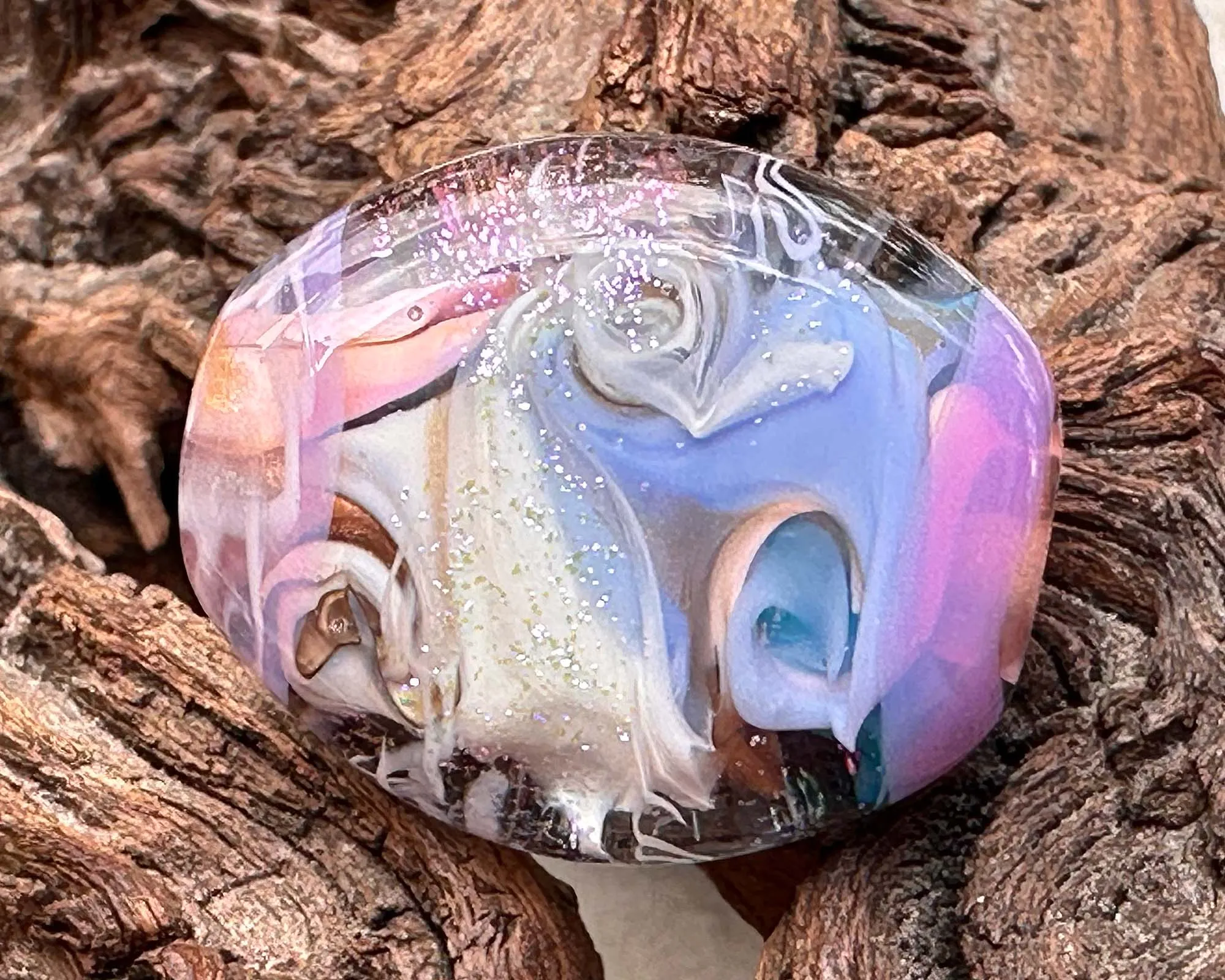 Pink Ivory Swirl Lampwork Focal Bead SRA