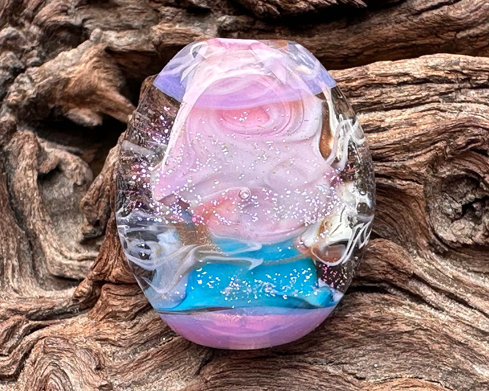 Pink Ivory Swirl Lampwork Focal Bead SRA