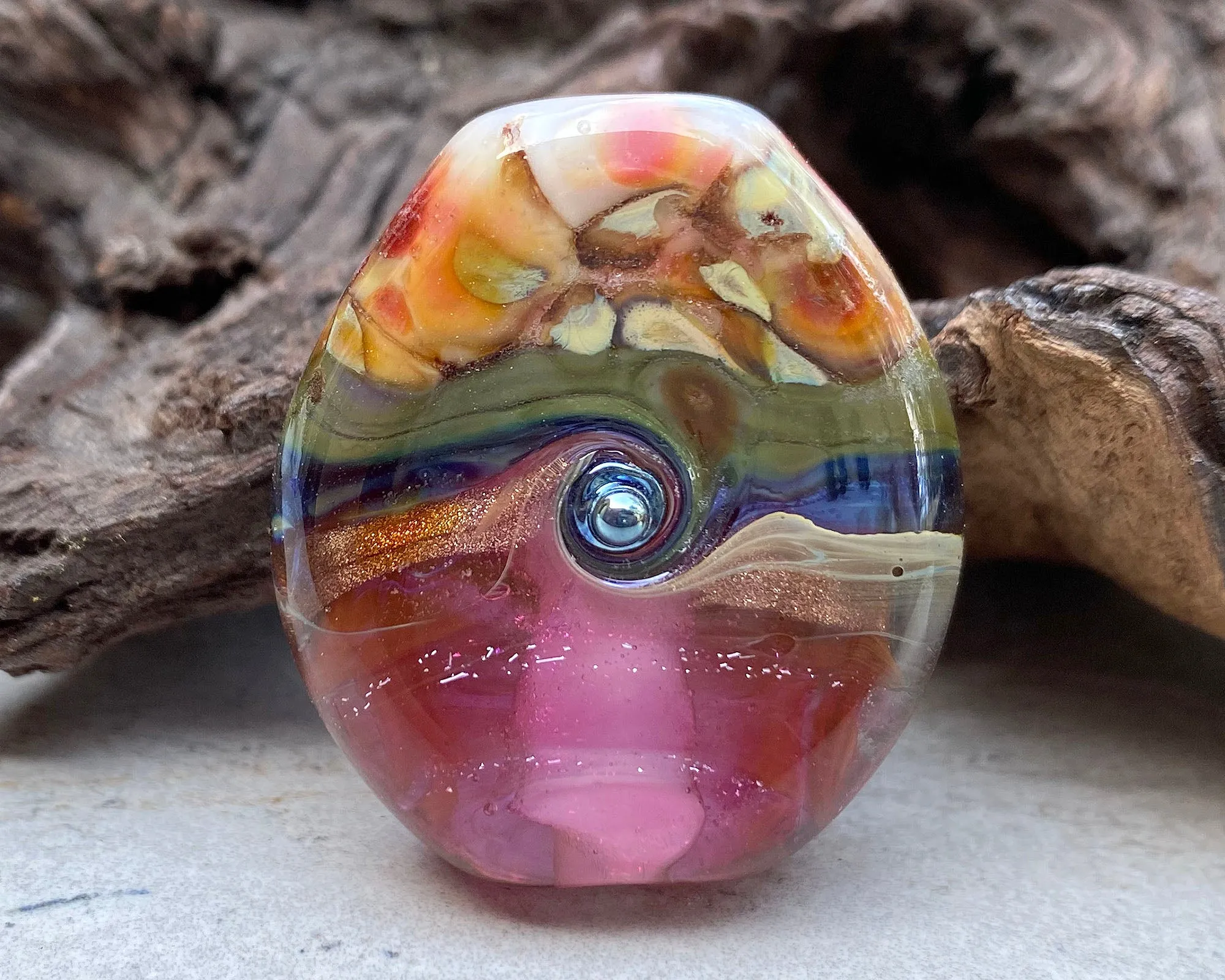Pink Mosaic Lampwork Focal Bead SRA