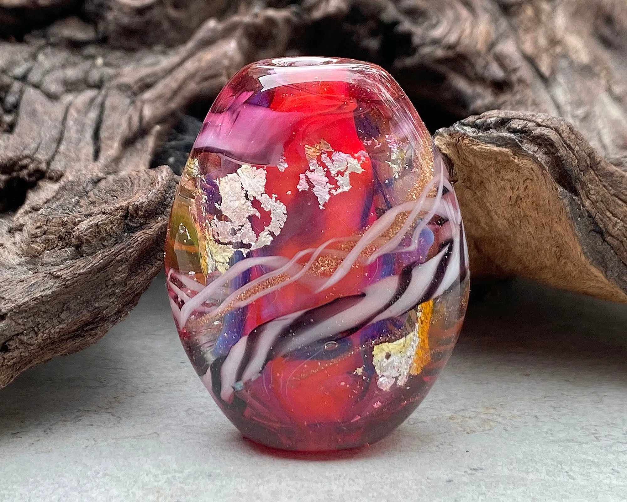 Pink Zebra Lampwork Focal Bead SRA