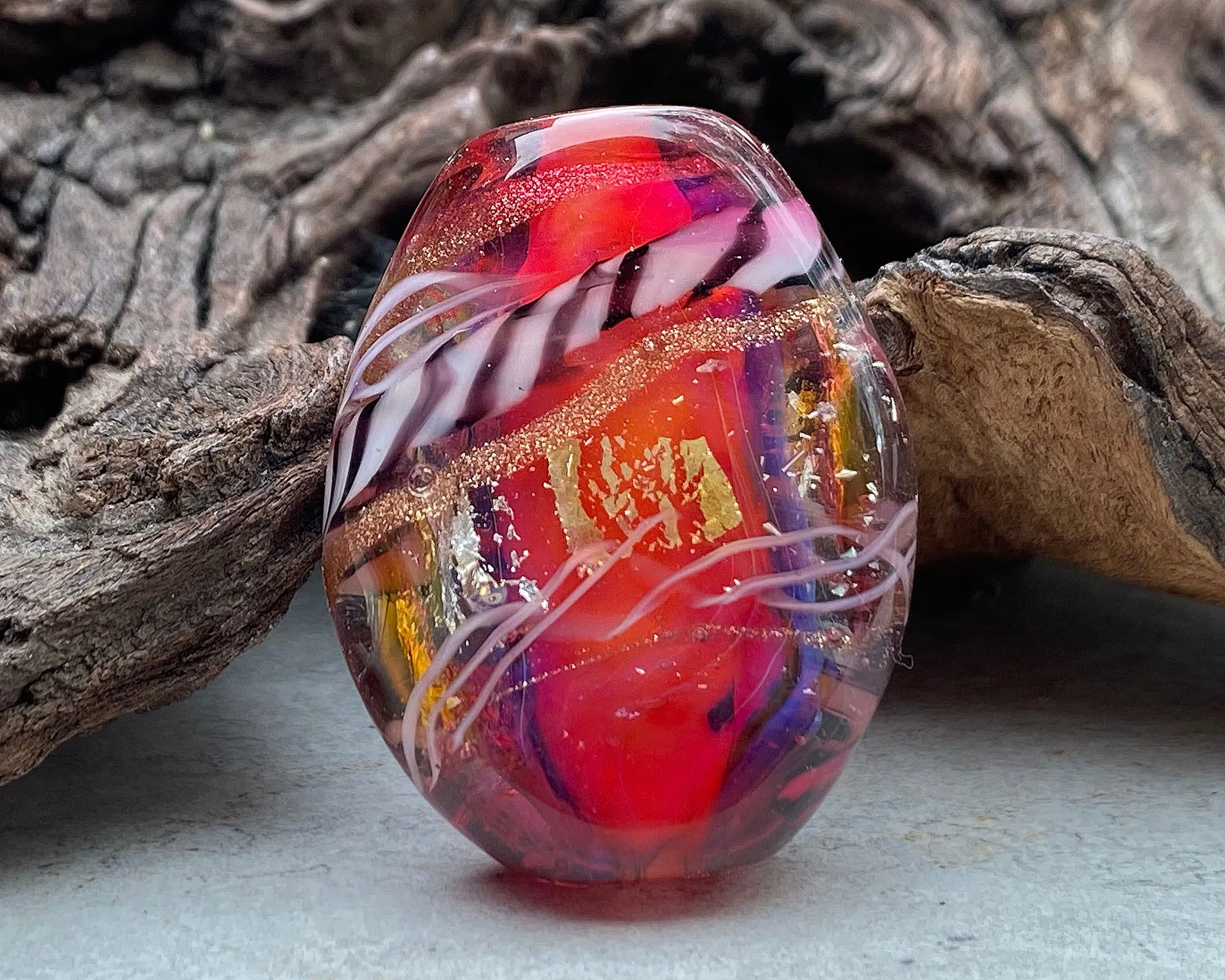Pink Zebra Lampwork Focal Bead SRA