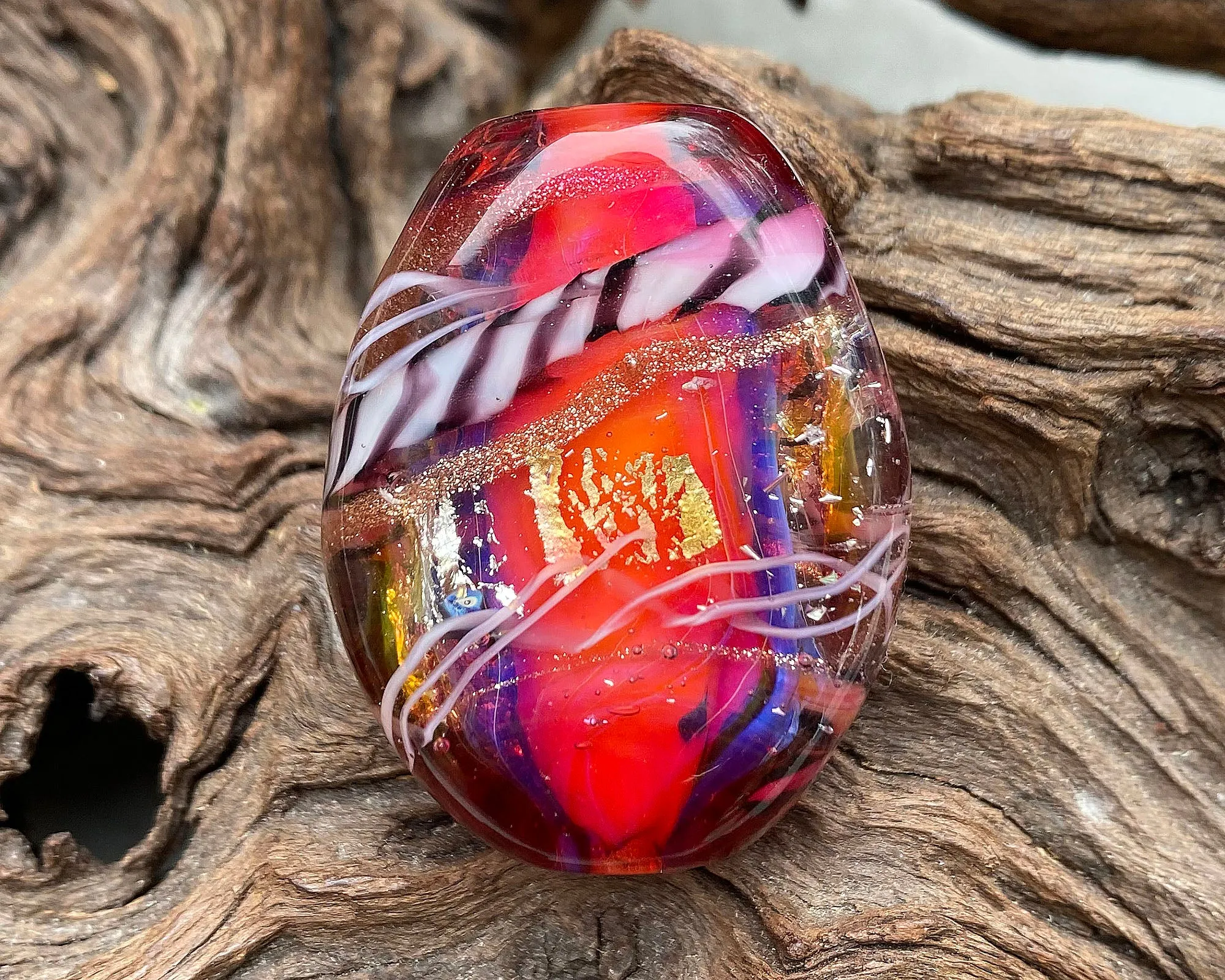 Pink Zebra Lampwork Focal Bead SRA