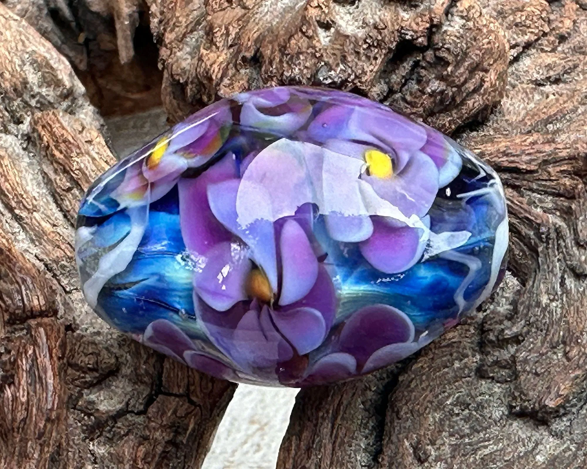 Purple Floral Blue Lampwork Focal Bead SRA