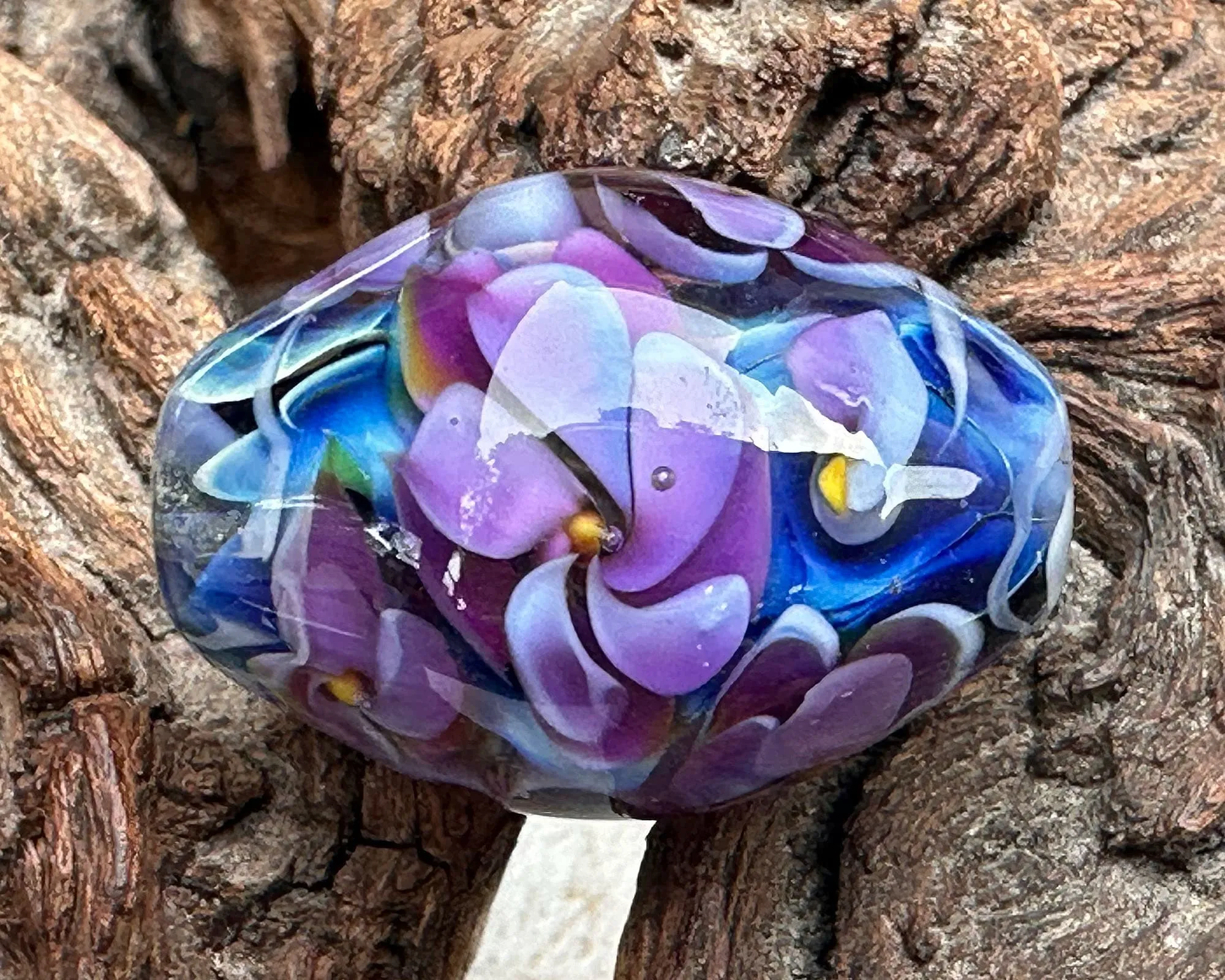 Purple Floral Blue Lampwork Focal Bead SRA