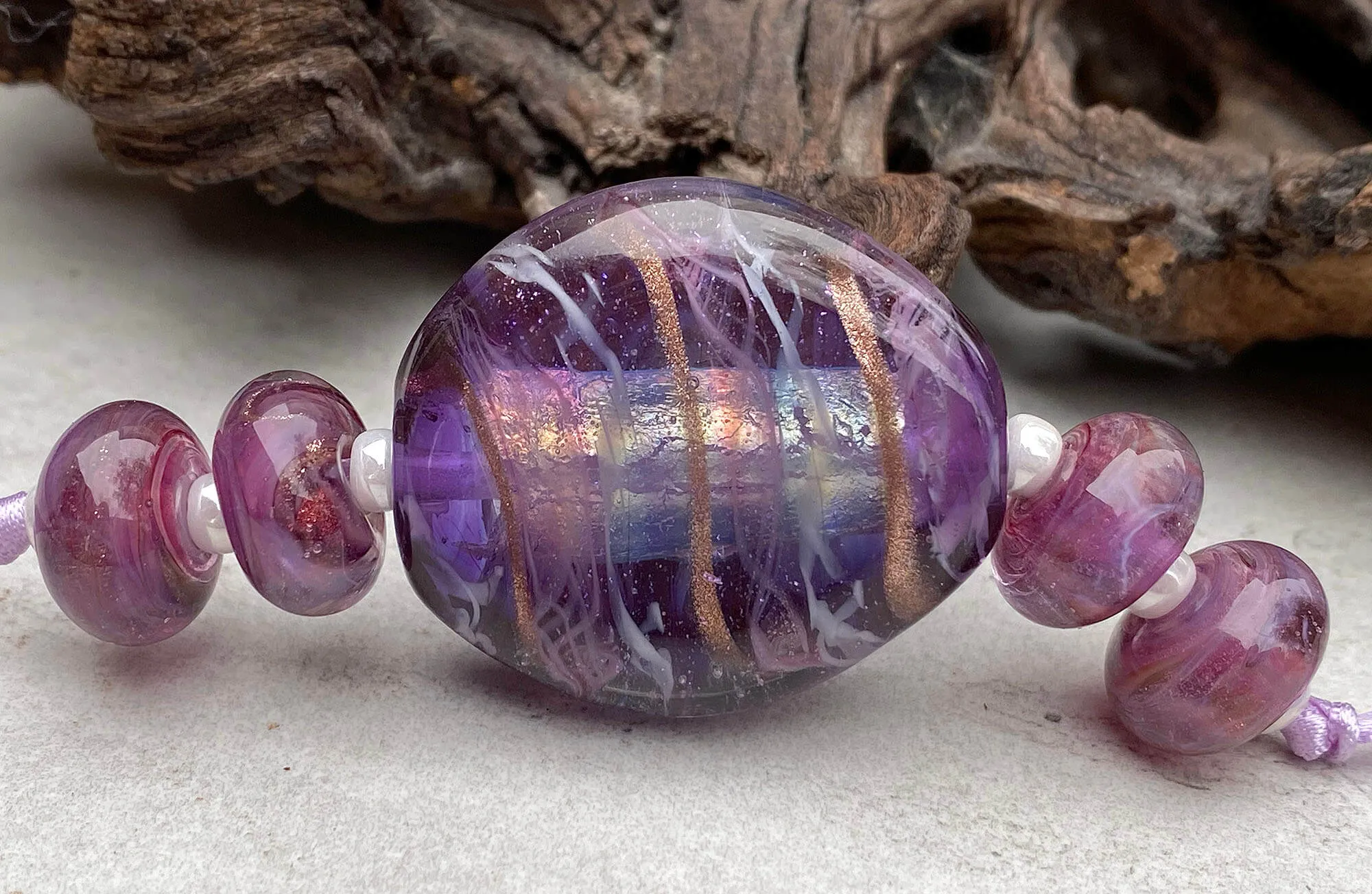 Purple Swirl Shimmer Lampwork Focal Bead SRA
