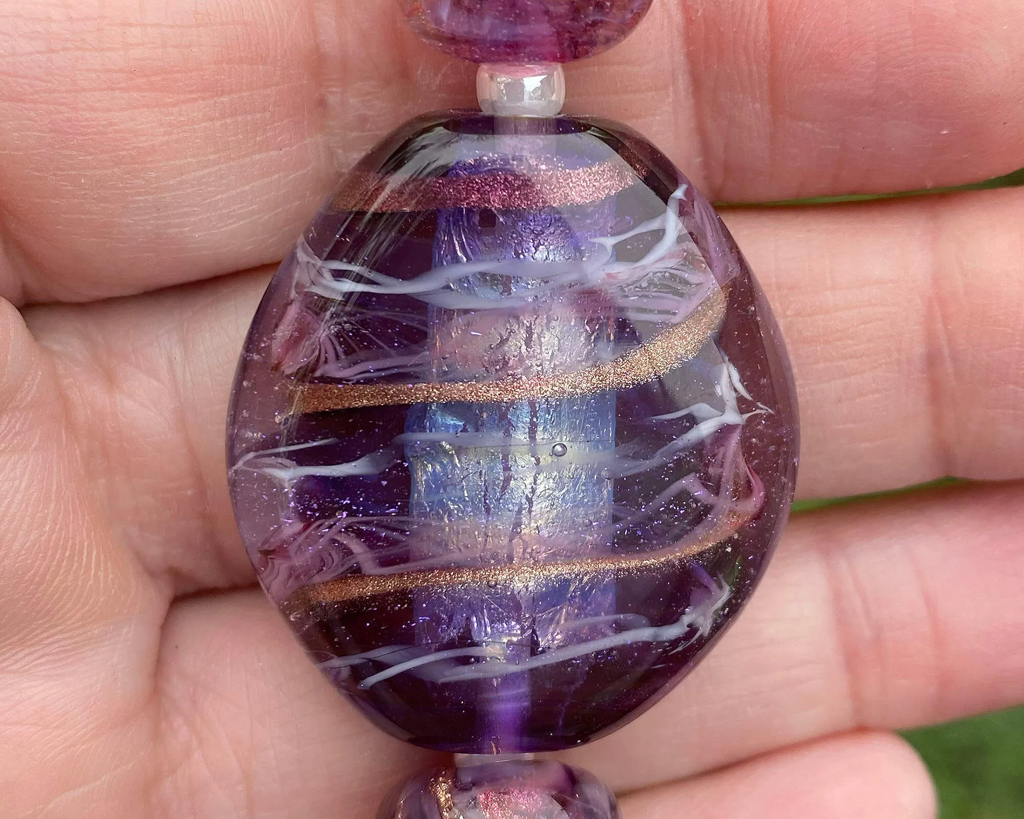 Purple Swirl Shimmer Lampwork Focal Bead SRA