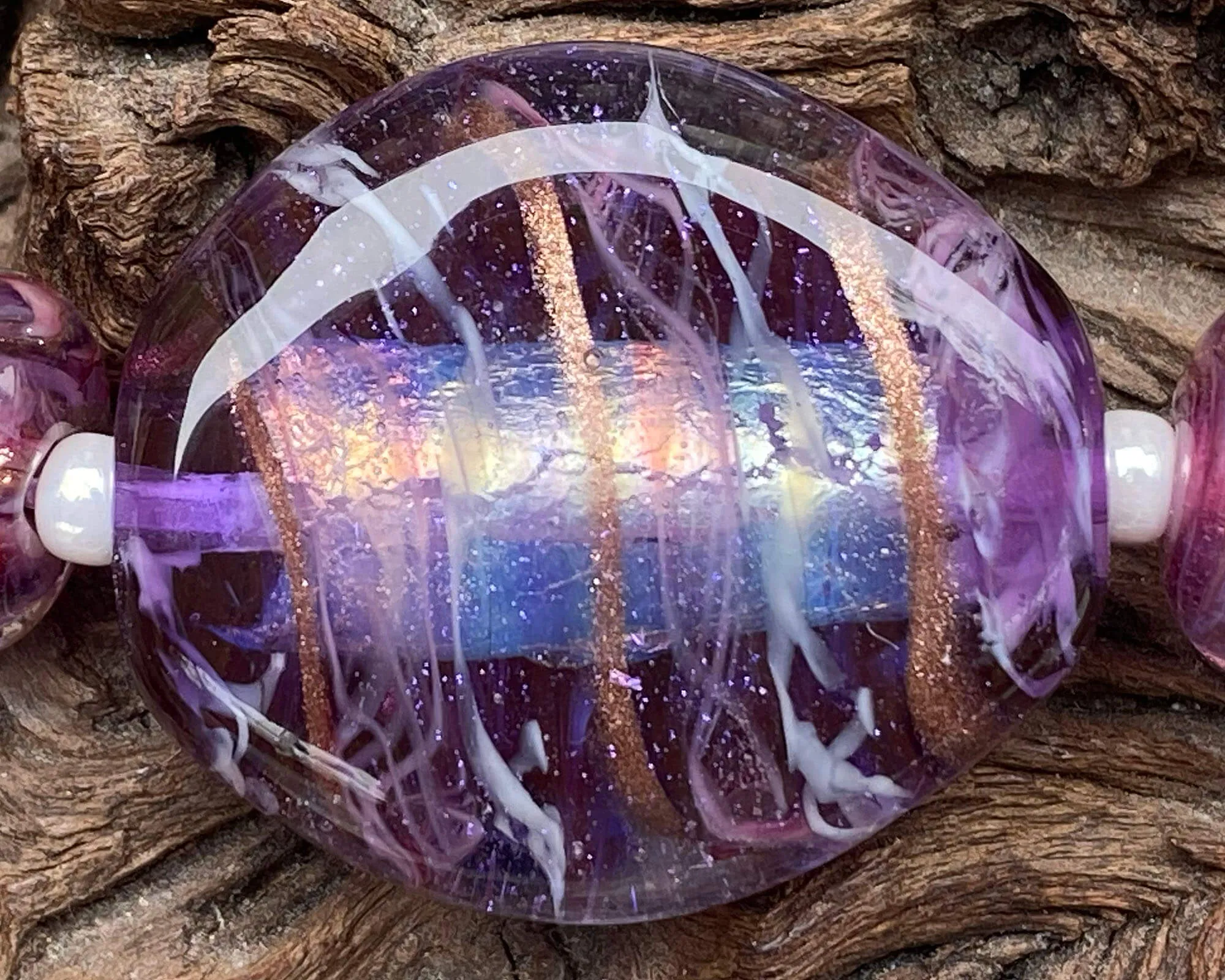 Purple Swirl Shimmer Lampwork Focal Bead SRA