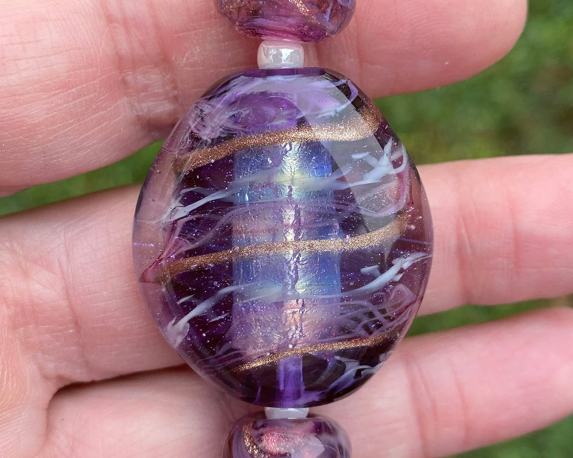 Purple Swirl Shimmer Lampwork Focal Bead SRA
