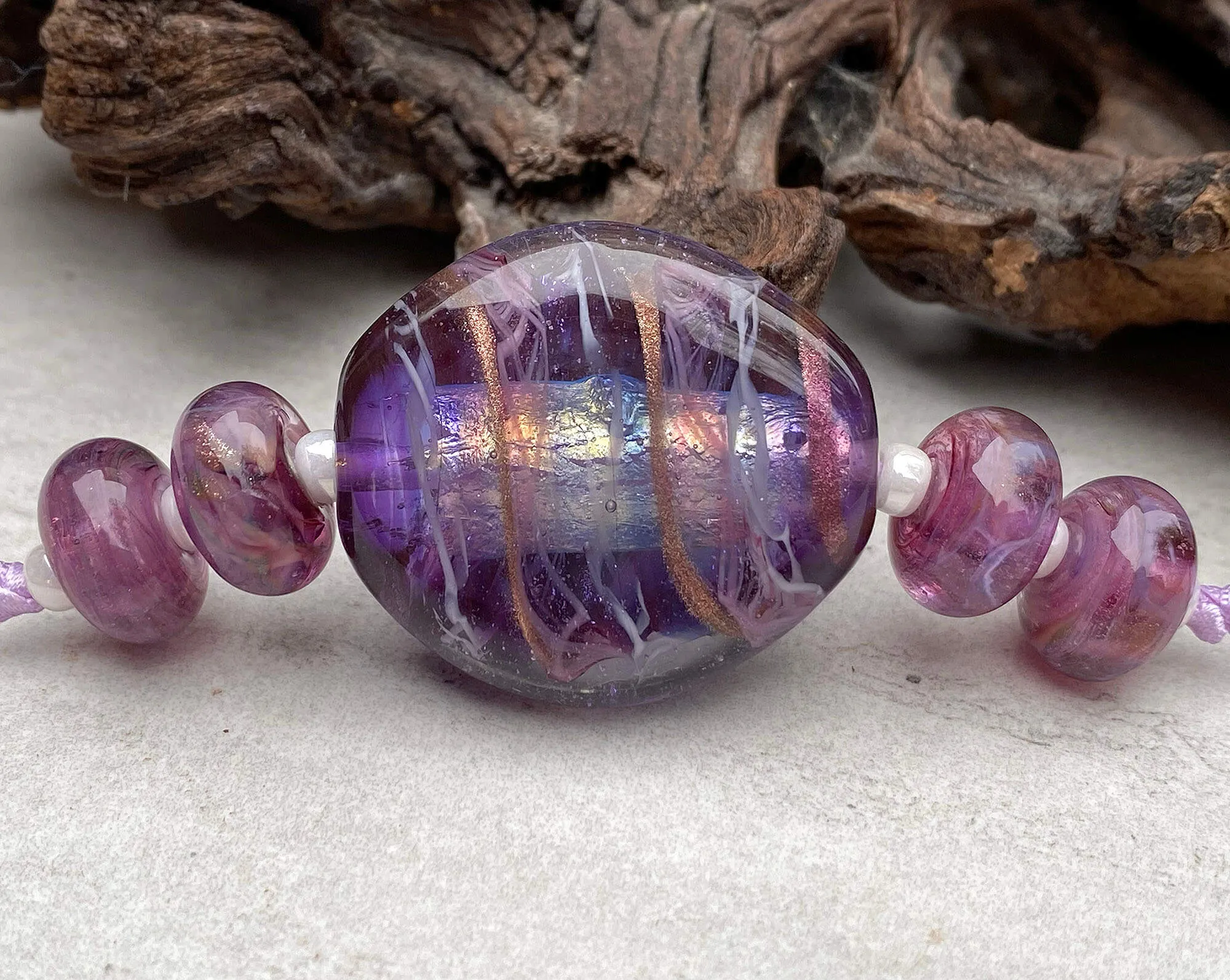 Purple Swirl Shimmer Lampwork Focal Bead SRA