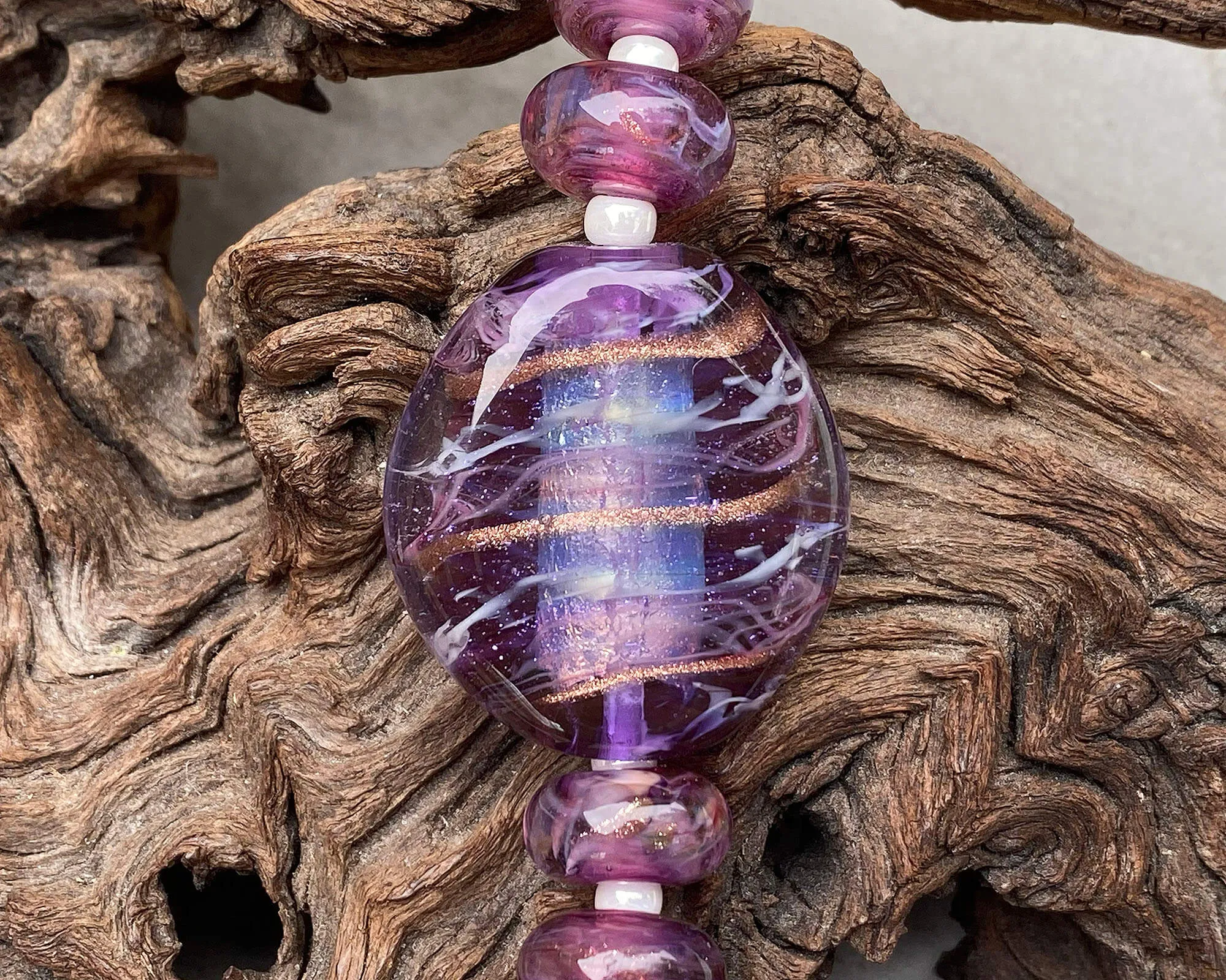 Purple Swirl Shimmer Lampwork Focal Bead SRA
