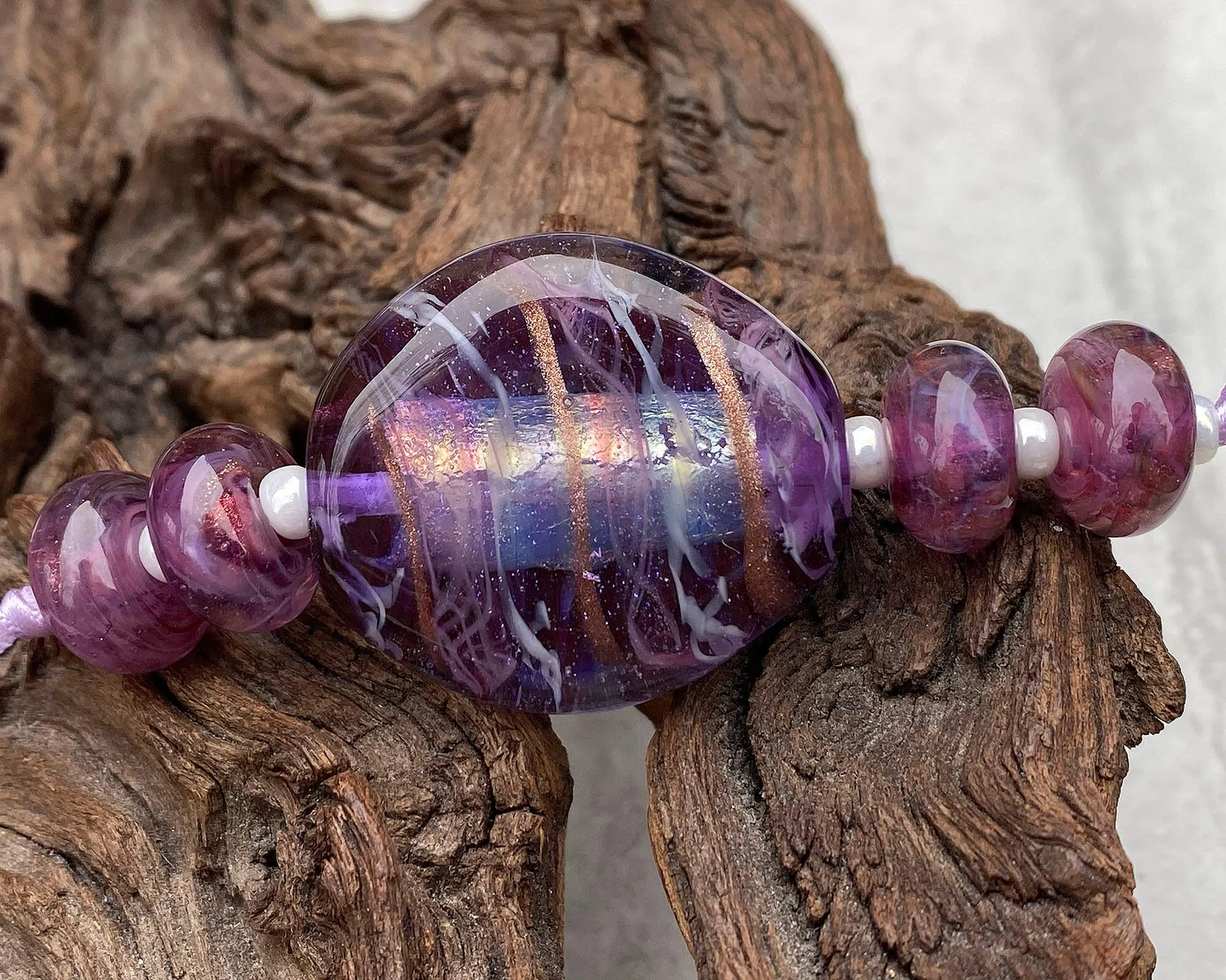 Purple Swirl Shimmer Lampwork Focal Bead SRA