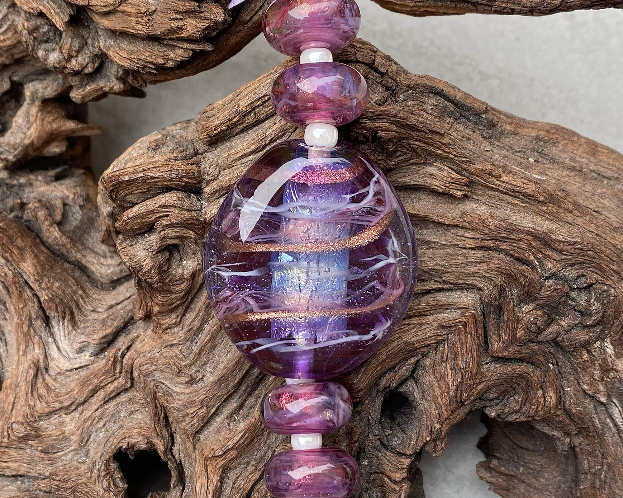 Purple Swirl Shimmer Lampwork Focal Bead SRA