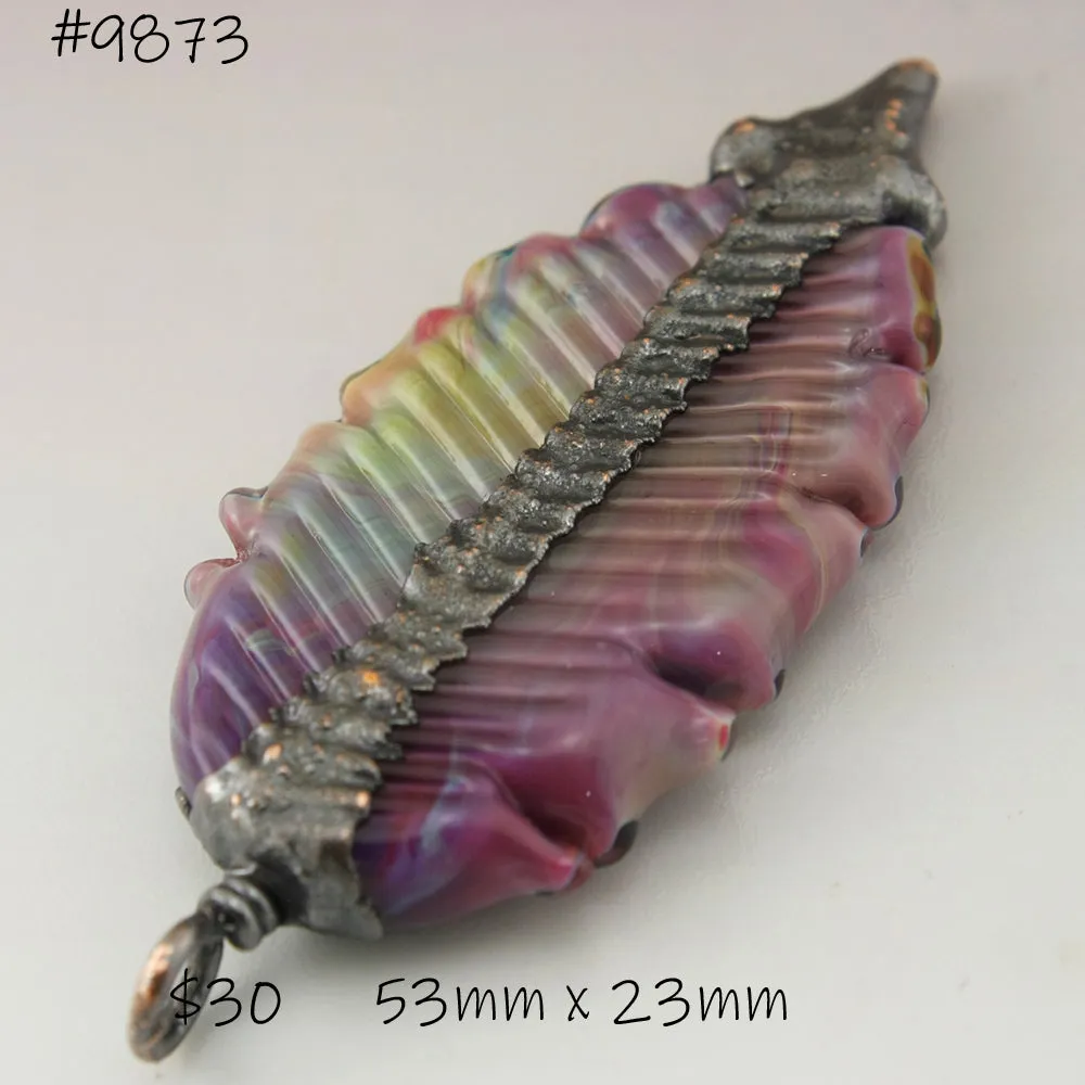 Red Purple Feather with Copper Electroforming Focal