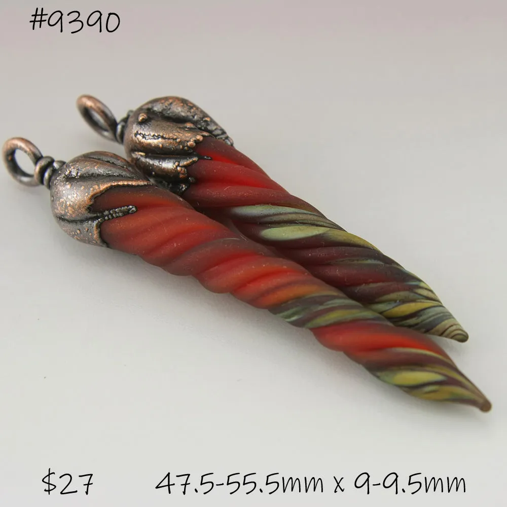 Red Raku Unicorn Horns with Copper Electroforming