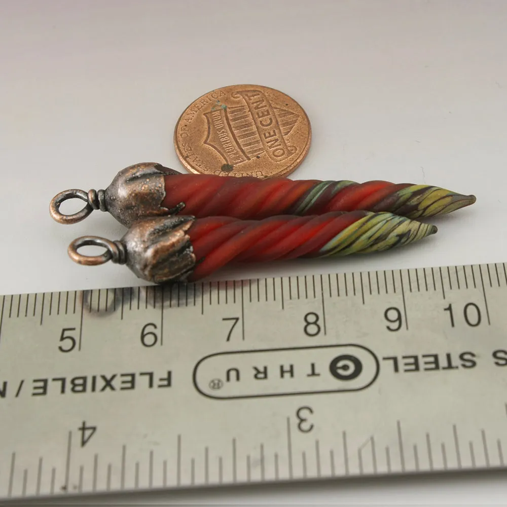 Red Raku Unicorn Horns with Copper Electroforming