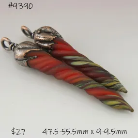 Red Raku Unicorn Horns with Copper Electroforming