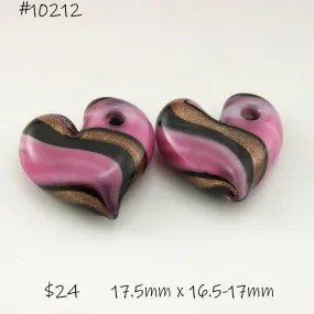 Rubino Pink Black Goldstone Twist Flat Heart Pair