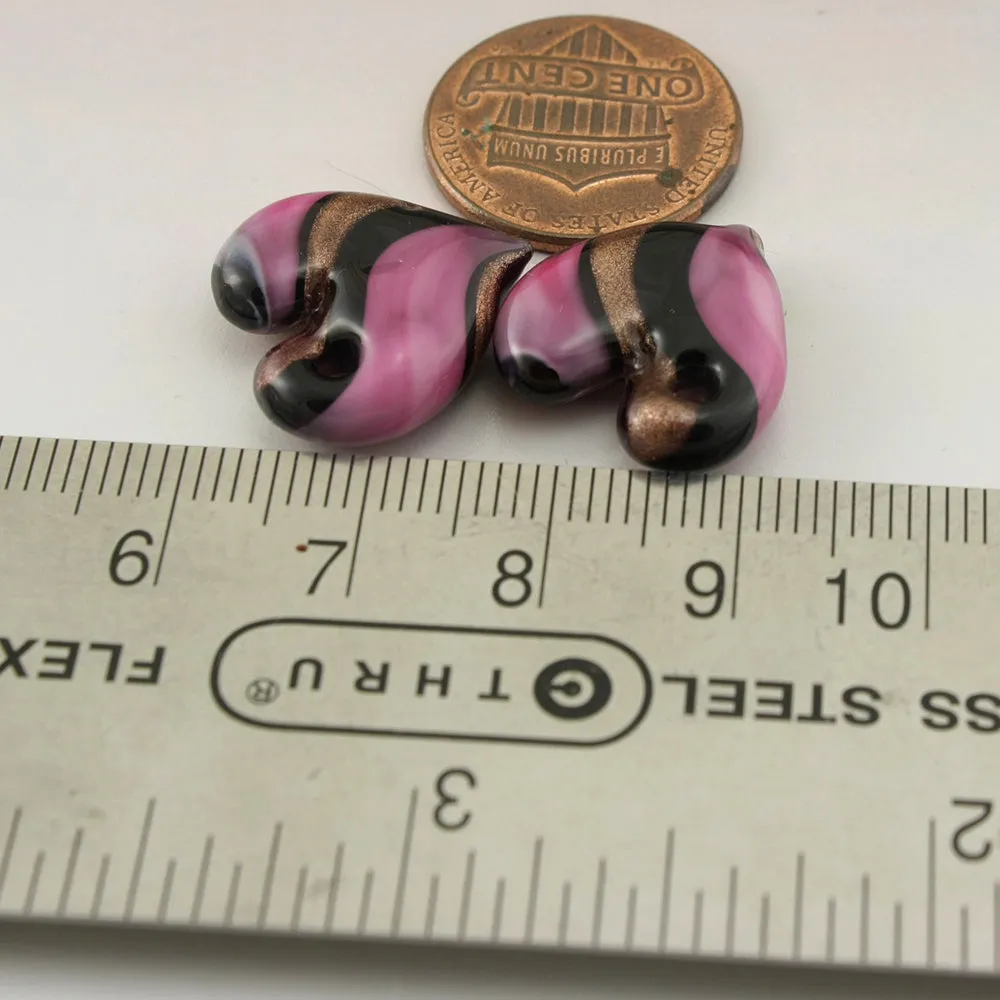 Rubino Pink Black Goldstone Twist Flat Heart Pair