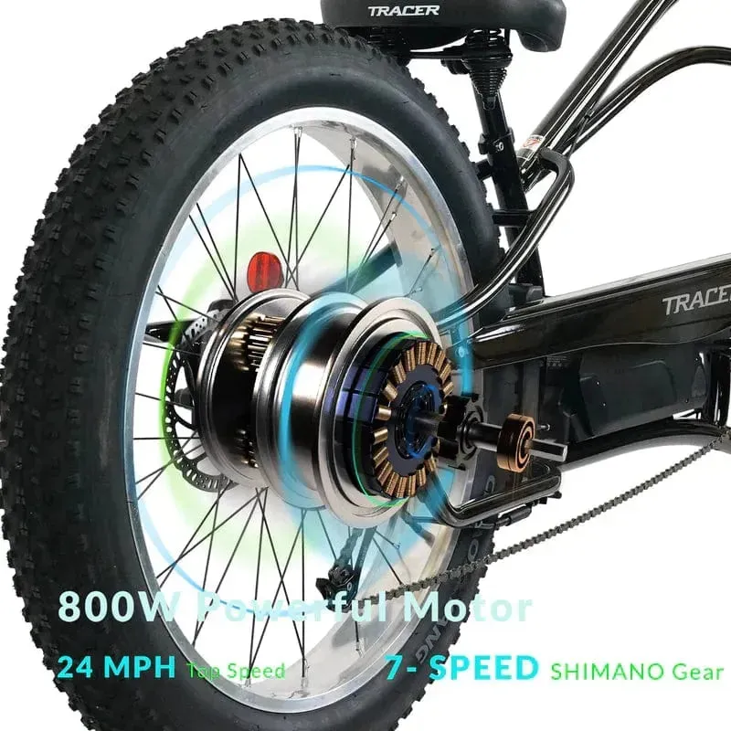 Tracer Tracker DS7 26" 7 Speed Stretch E-Bike with Classic Dual Springer Fork - 800 Watt, 48V