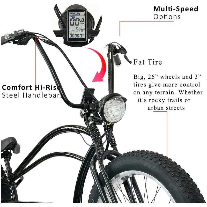 Tracer Tracker DS7 26" 7 Speed Stretch E-Bike with Classic Dual Springer Fork - 800 Watt, 48V