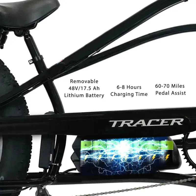 Tracer Tracker DS7 26" 7 Speed Stretch E-Bike with Classic Dual Springer Fork - 800 Watt, 48V