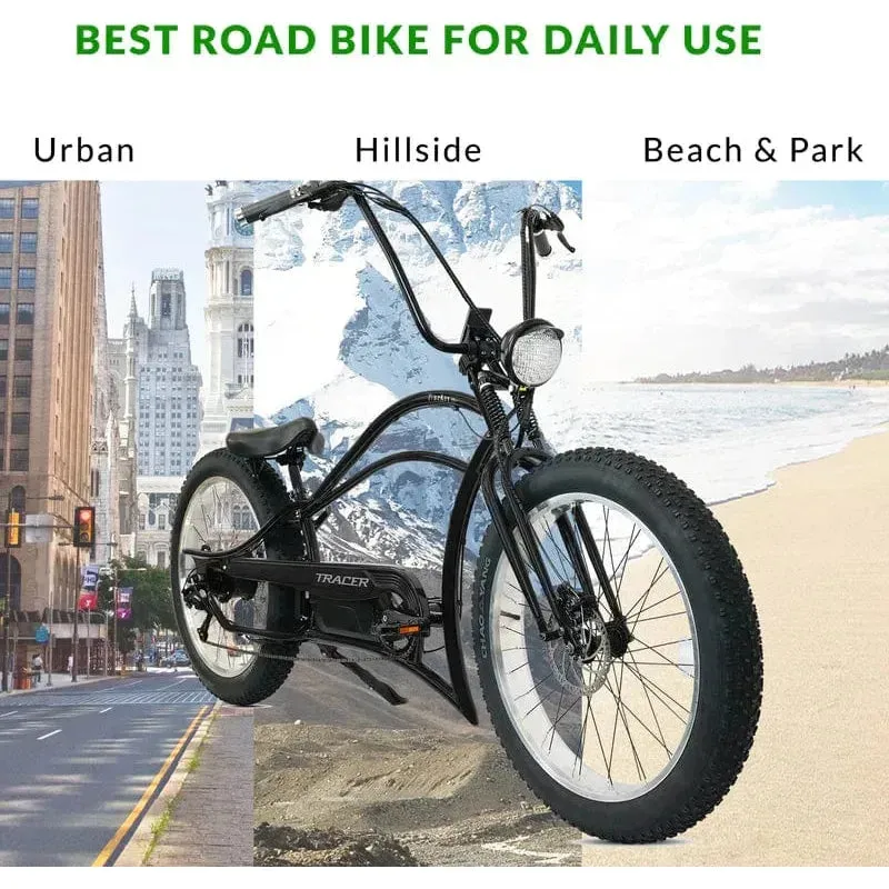 Tracer Tracker DS7 26" 7 Speed Stretch E-Bike with Classic Dual Springer Fork - 800 Watt, 48V