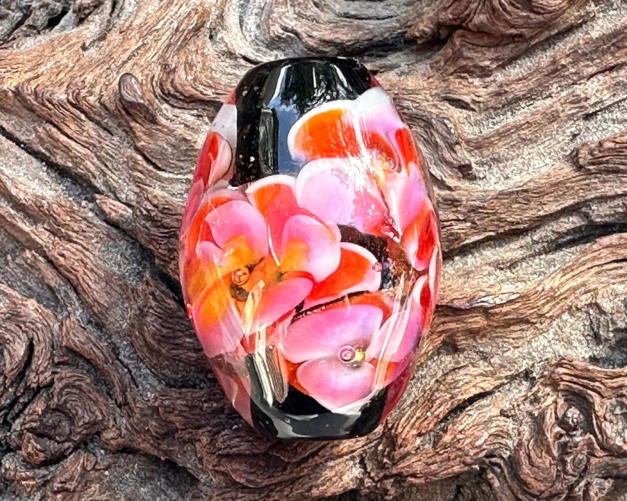 Tropical Bliss Pink Floral Lampwork Focal Bead SRA