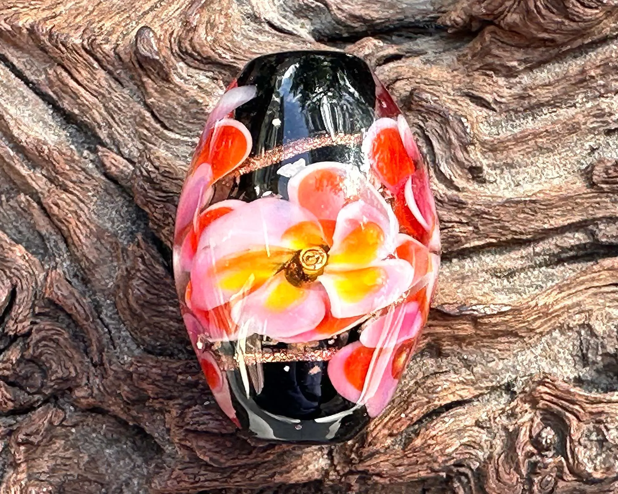 Tropical Bliss Pink Floral Lampwork Focal Bead SRA