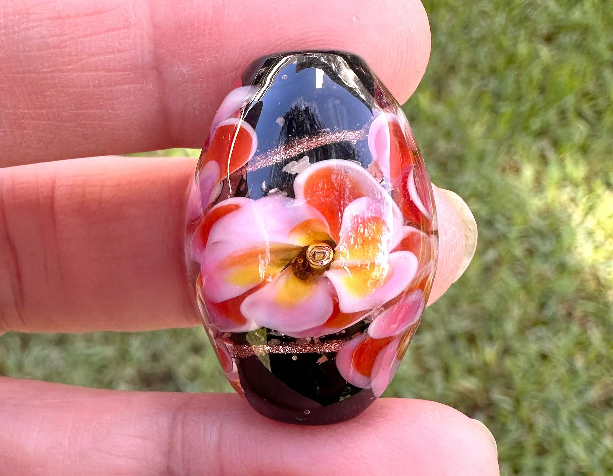 Tropical Bliss Pink Floral Lampwork Focal Bead SRA