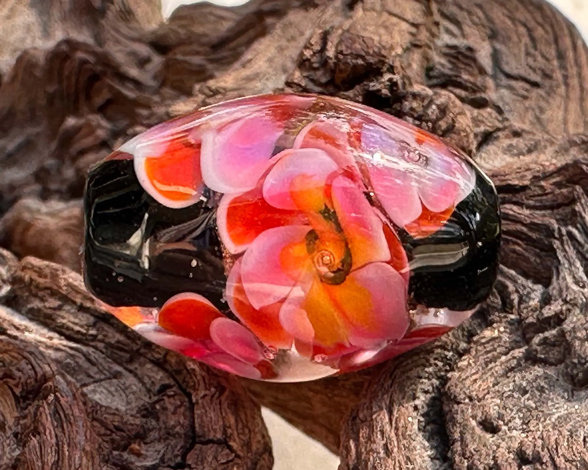 Tropical Bliss Pink Floral Lampwork Focal Bead SRA