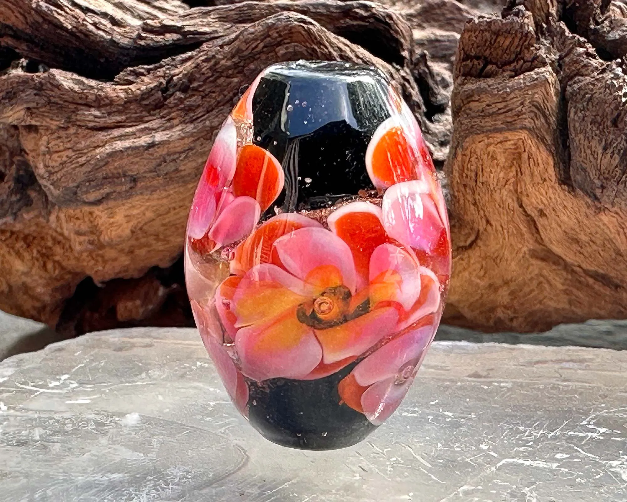 Tropical Bliss Pink Floral Lampwork Focal Bead SRA