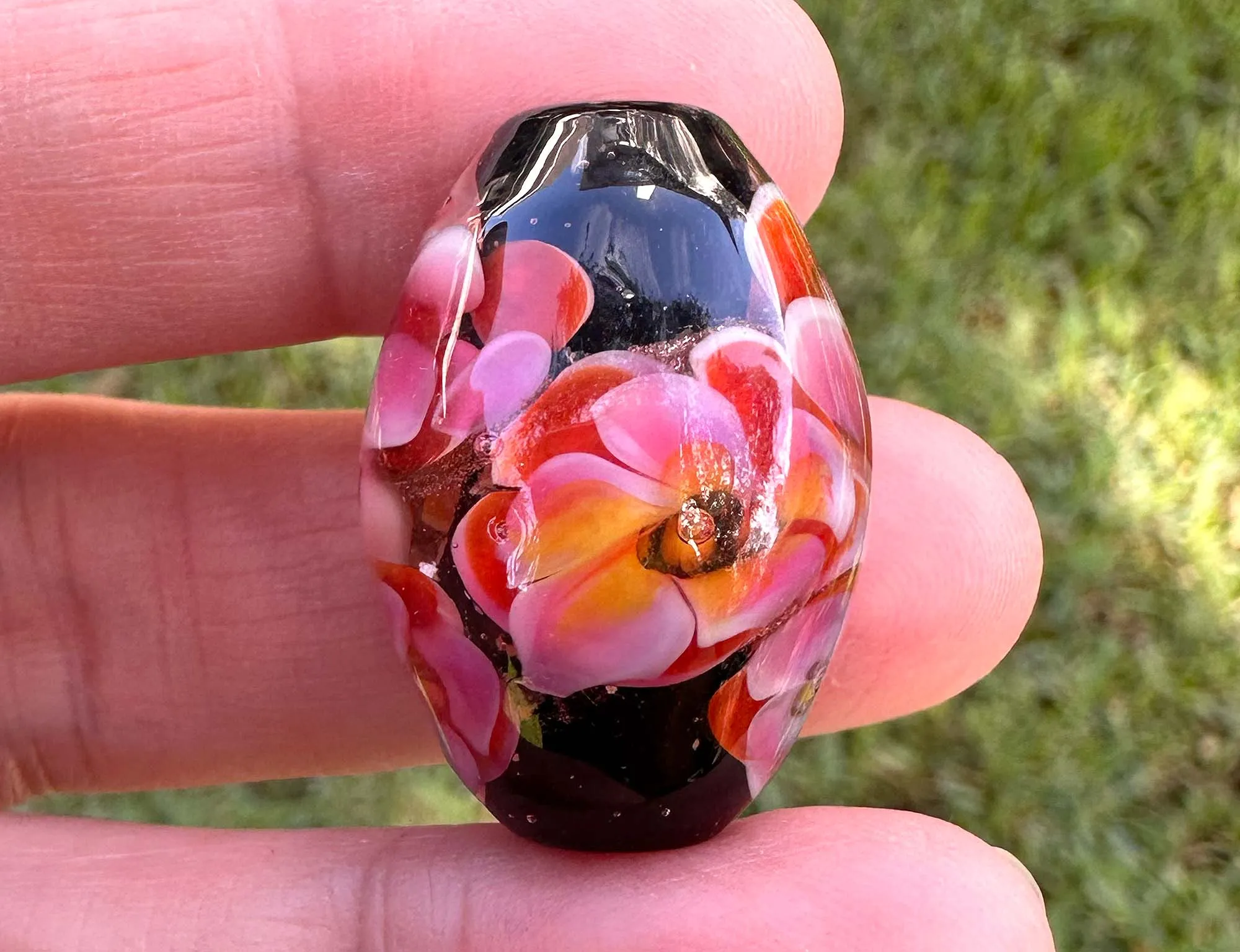 Tropical Bliss Pink Floral Lampwork Focal Bead SRA