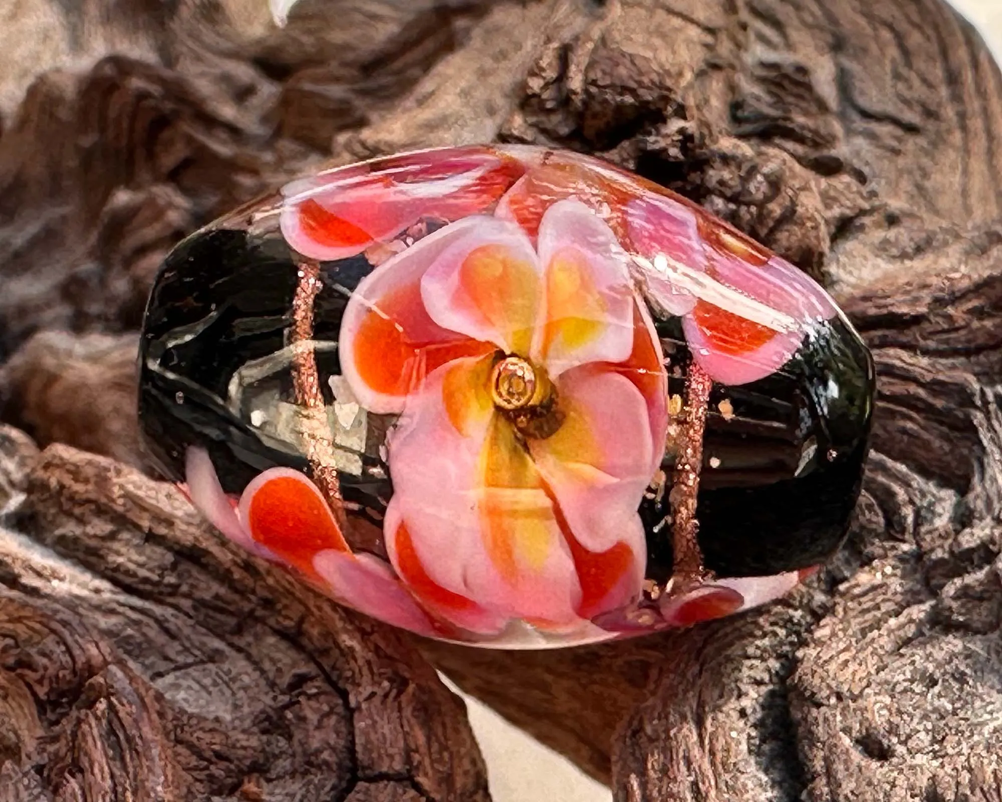 Tropical Bliss Pink Floral Lampwork Focal Bead SRA