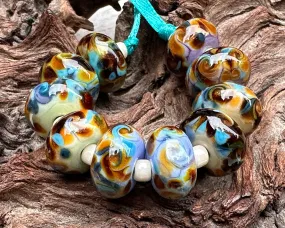 Turquoise Brown Swirls Lampwork Beads Set SRA