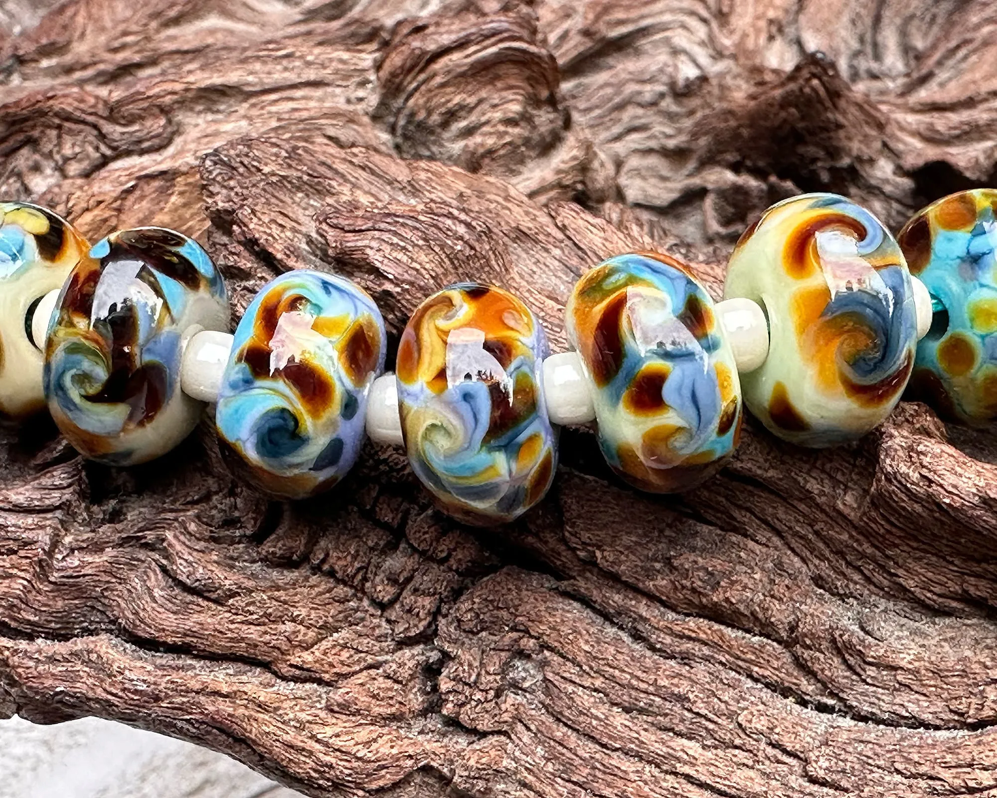 Turquoise Brown Swirls Lampwork Beads Set SRA