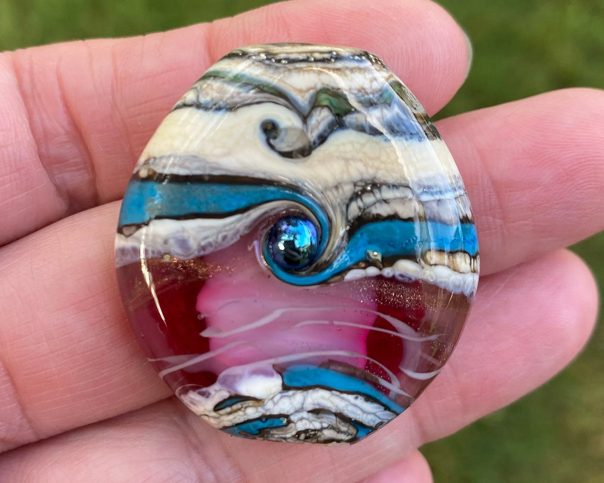 Turquoise Pink Organic Lampwork Focal Bead SRA