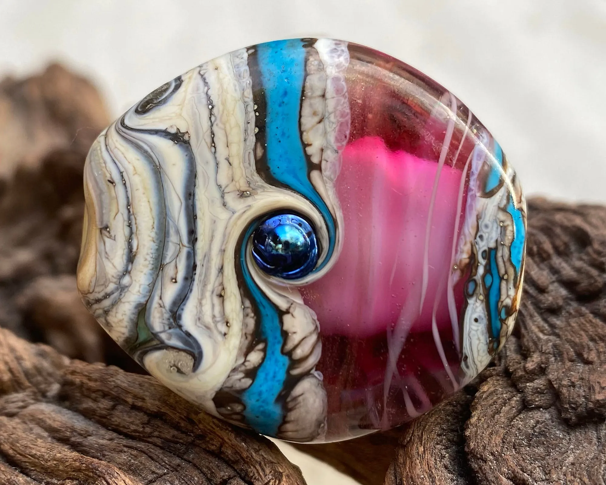 Turquoise Pink Organic Lampwork Focal Bead SRA