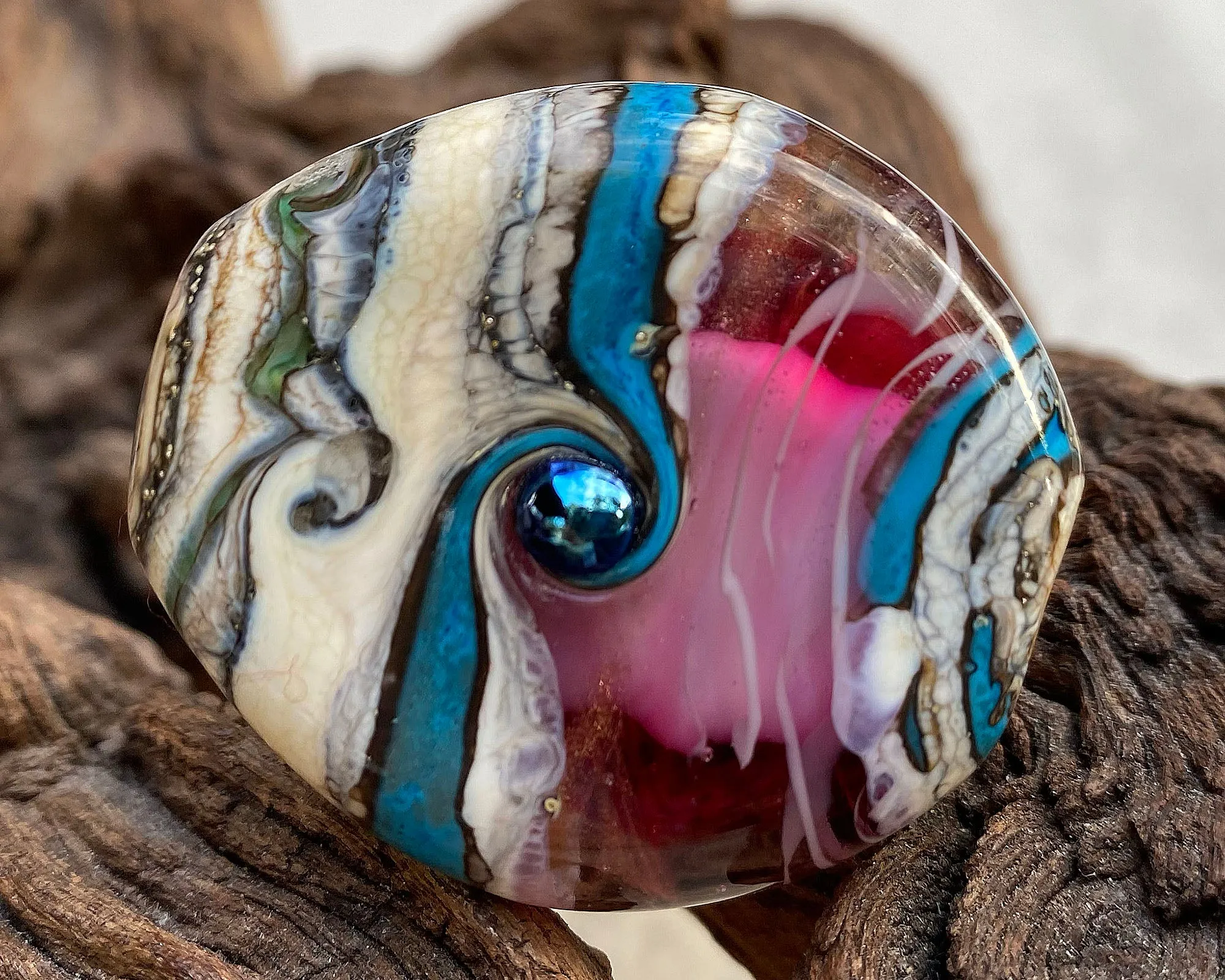Turquoise Pink Organic Lampwork Focal Bead SRA