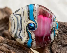 Turquoise Pink Organic Lampwork Focal Bead SRA