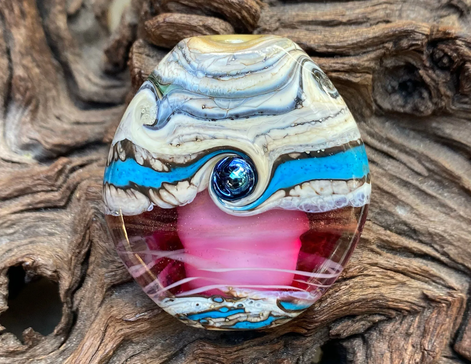 Turquoise Pink Organic Lampwork Focal Bead SRA