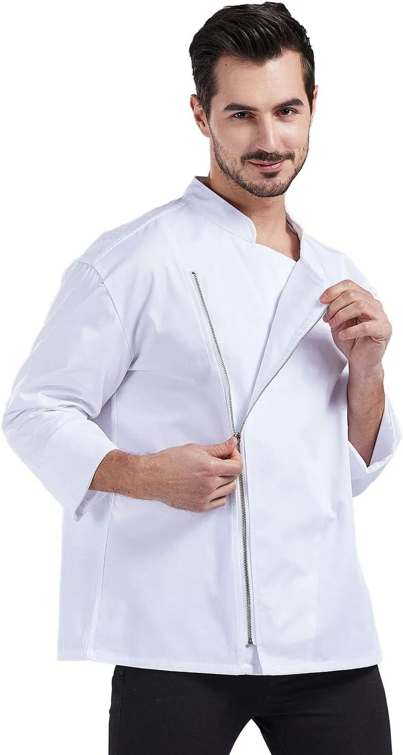 Unisex Chef Coat Men'S Long Sleeve Chef Jacket Restaurant Kitchen Cooking Zipper Chef Uniform CFM0058